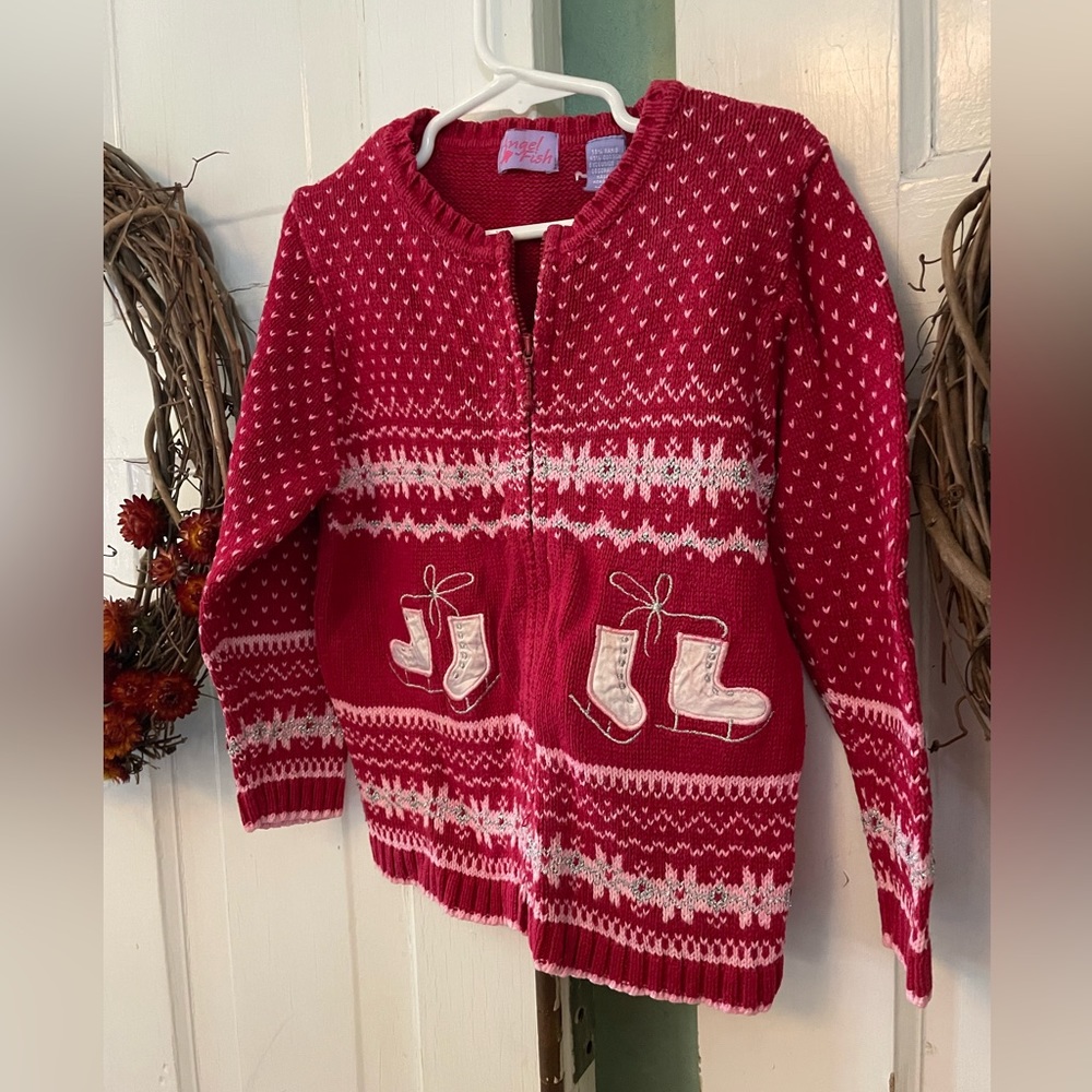 Angel Fish Vintage Red and White Christmas Sweater Size 4T